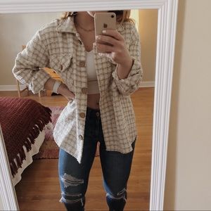 tan and white plaid shacket